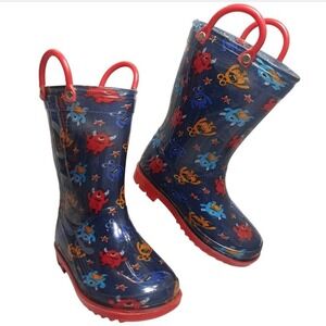 Magellan Outdoors Rain Boots Monsters Toddler Boys Size 9 Navy Blue Waterproof